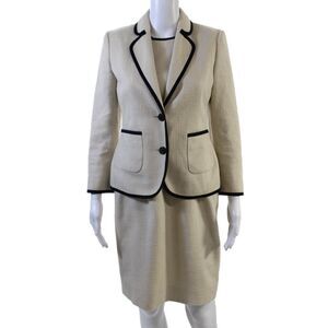 Hobbs London Womens Two Button Blazer Dress Suit Beige Navy Blue Cotton Size 4/6